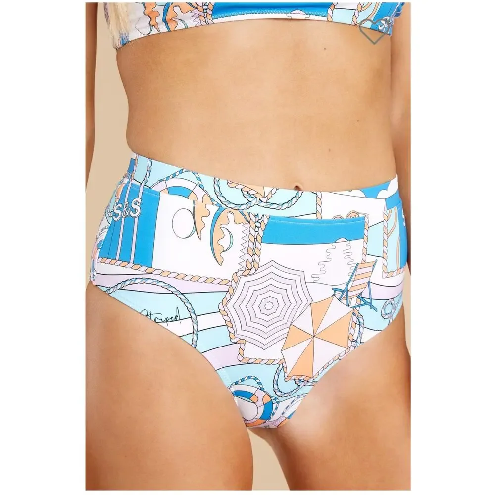 Solid & Striped Bikini Bottoms Medium Nautical Print High Waist Swim